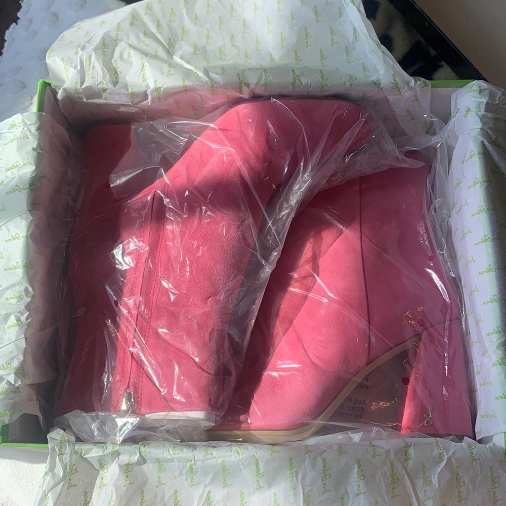Sam Edelman Pink Suede Heeled Ankle Boots